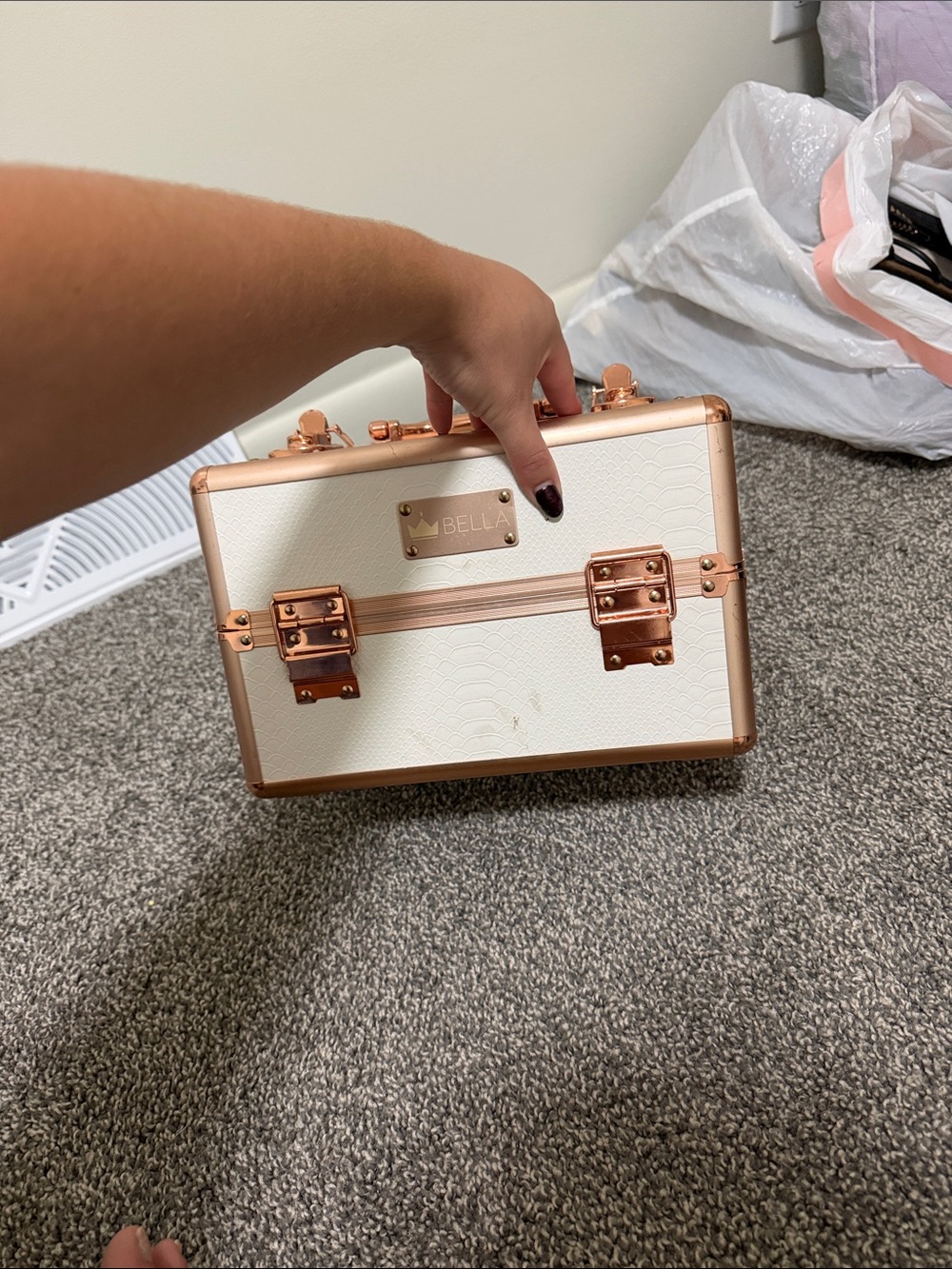 Abella White Cosmetic Train Case with Rose Gold Trim